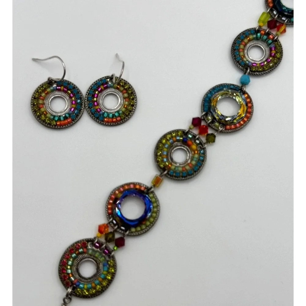 Firefly Multicolor‎ Crystal Rhinestone Circle Bracelet & Earrings